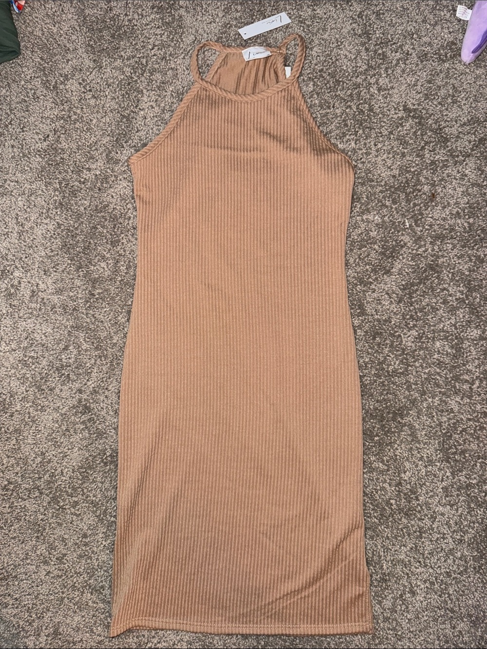 Sleeveless Ribbed Midi Dress in Camel LIVI NWT
